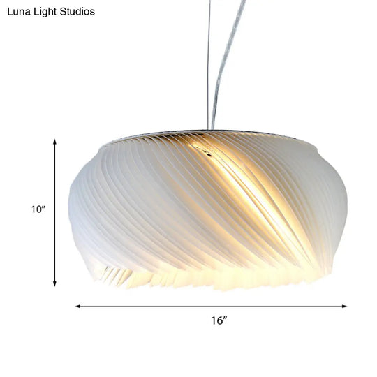 White Drum Pendant Light - Simple Style 1 Plastic Hanging For Living Room