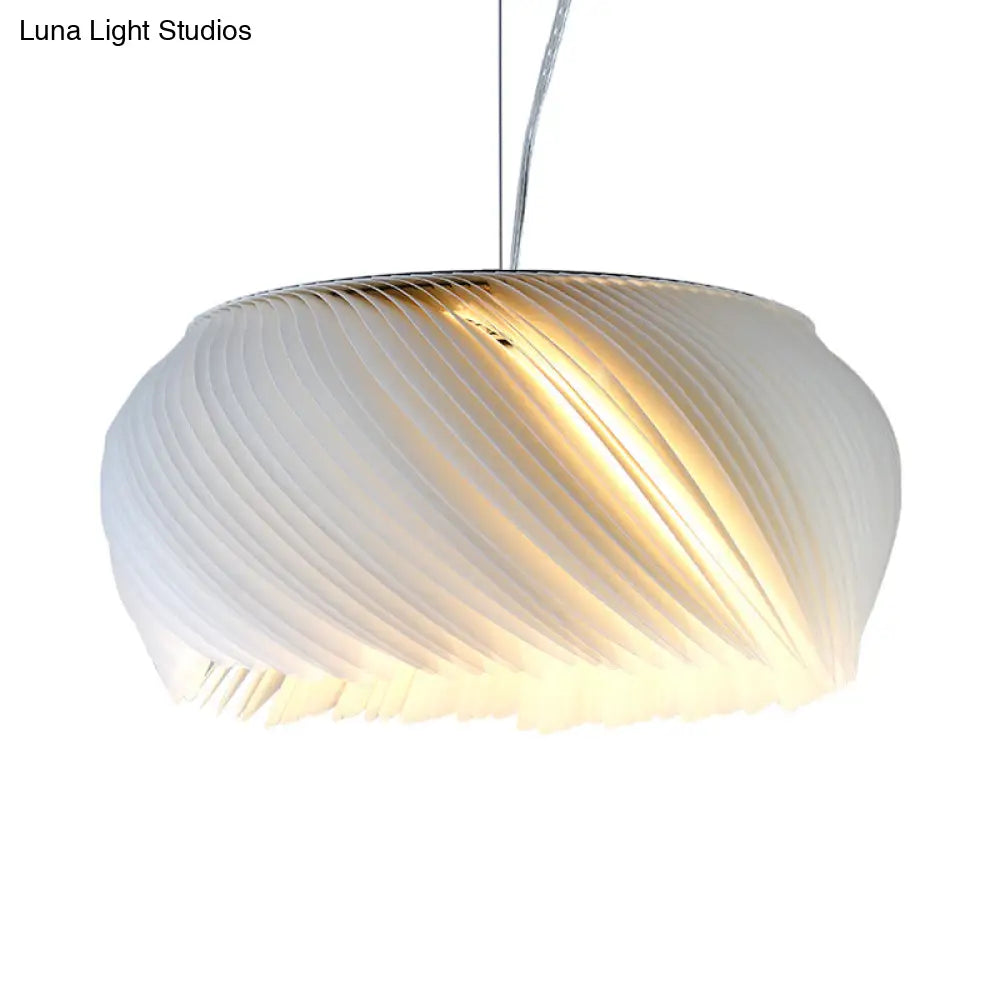 Simple White Drum Pendant Light For Living Room - 1-Light Plastic Hanging Fixture