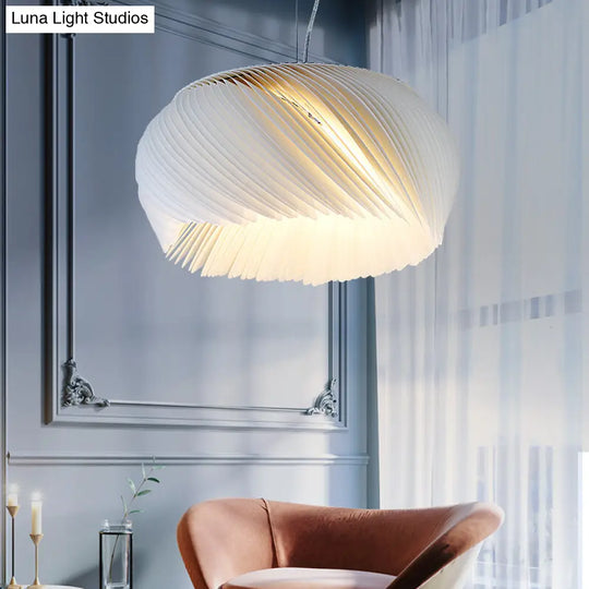 White Drum Pendant Light - Simple Style 1 Plastic Hanging For Living Room