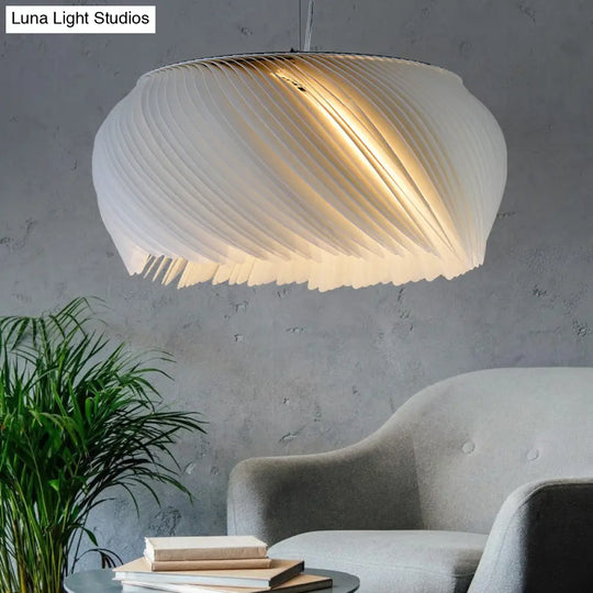 Simple White Drum Pendant Light For Living Room - 1-Light Plastic Hanging Fixture