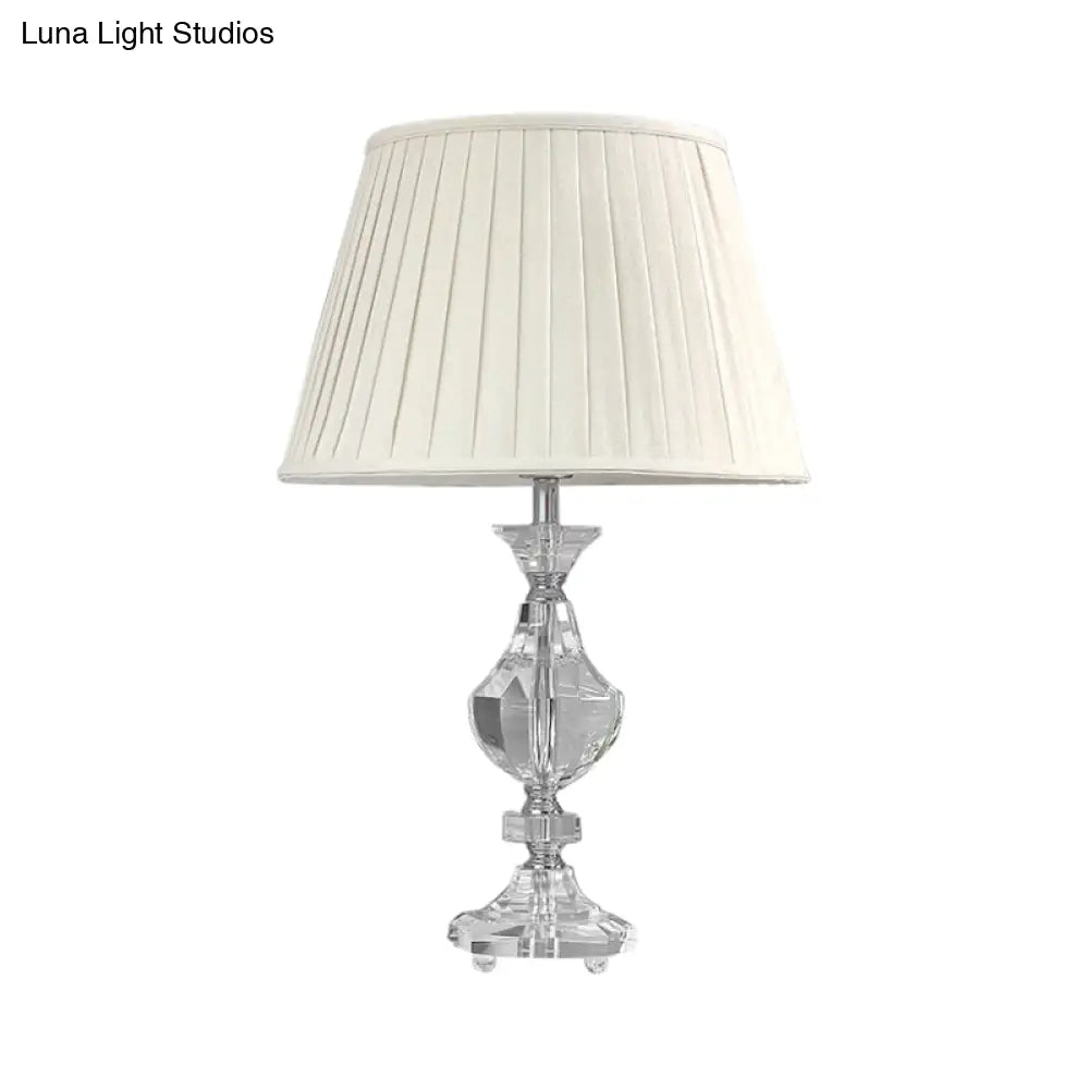 Simple White Fabric Table Lamp With Crystal Base - Perfect For Bedroom Nights