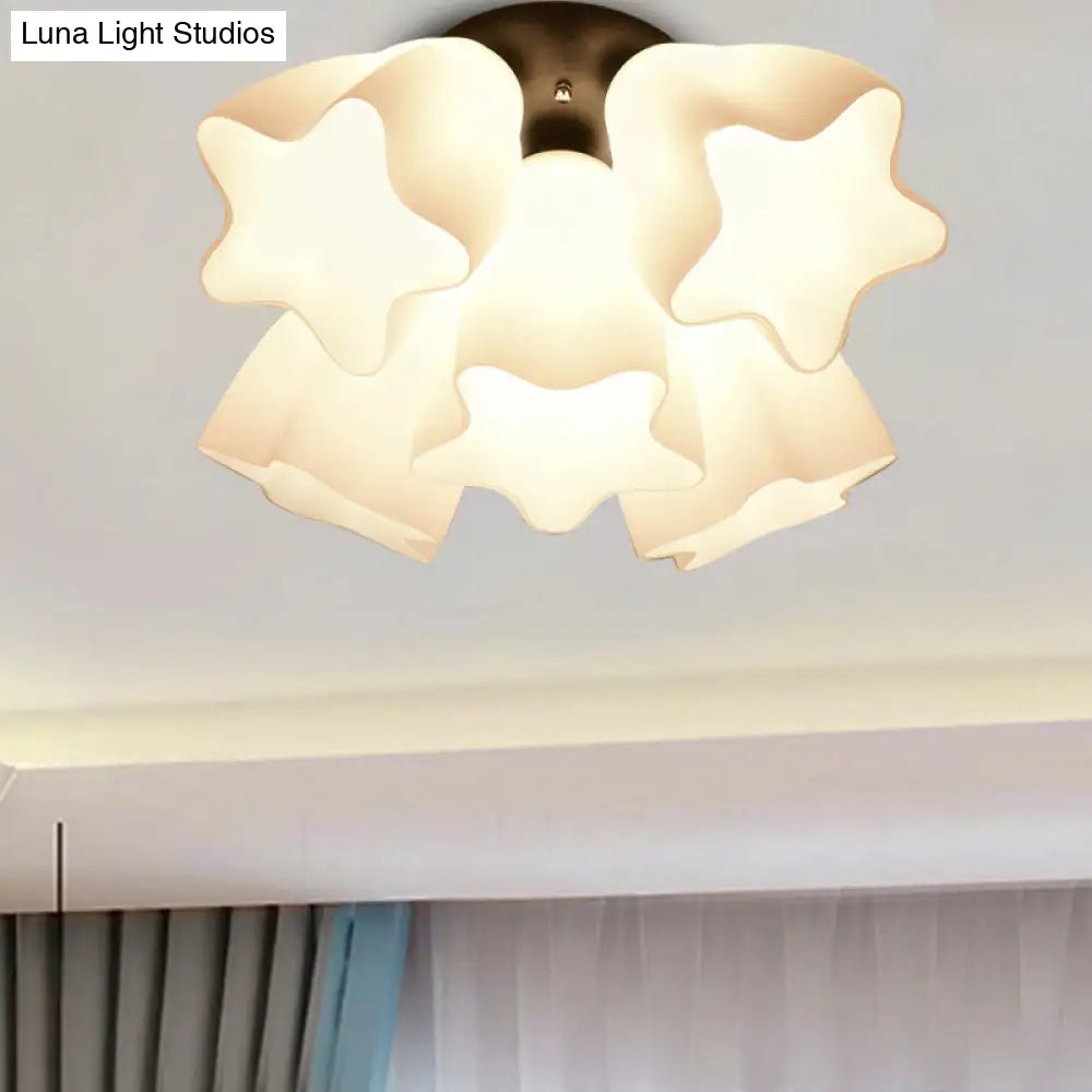 Simple White Glass Semi Flush Mount Light With 3/5 Bulbs - Ideal Bedroom Ceiling Lighting Fixture