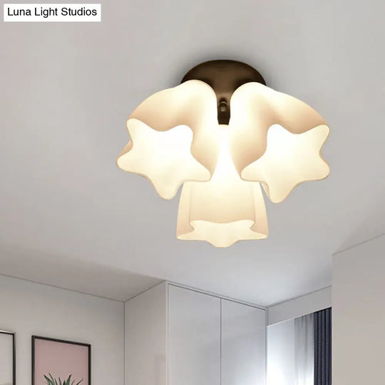 Simple White Glass Star Semi Flush Mount Light - 3/5 Bulb Bedroom Ceiling Lighting Fixture