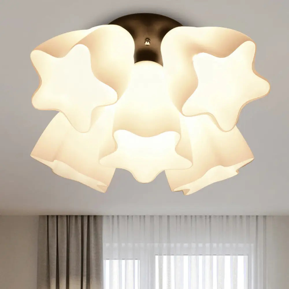 Simple White Glass Semi Flush Mount Light With 3/5 Bulbs - Ideal Bedroom Ceiling Lighting Fixture 5