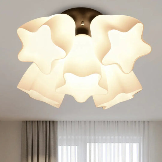 Simple White Glass Semi Flush Mount Light With 3/5 Bulbs - Ideal Bedroom Ceiling Lighting Fixture 5