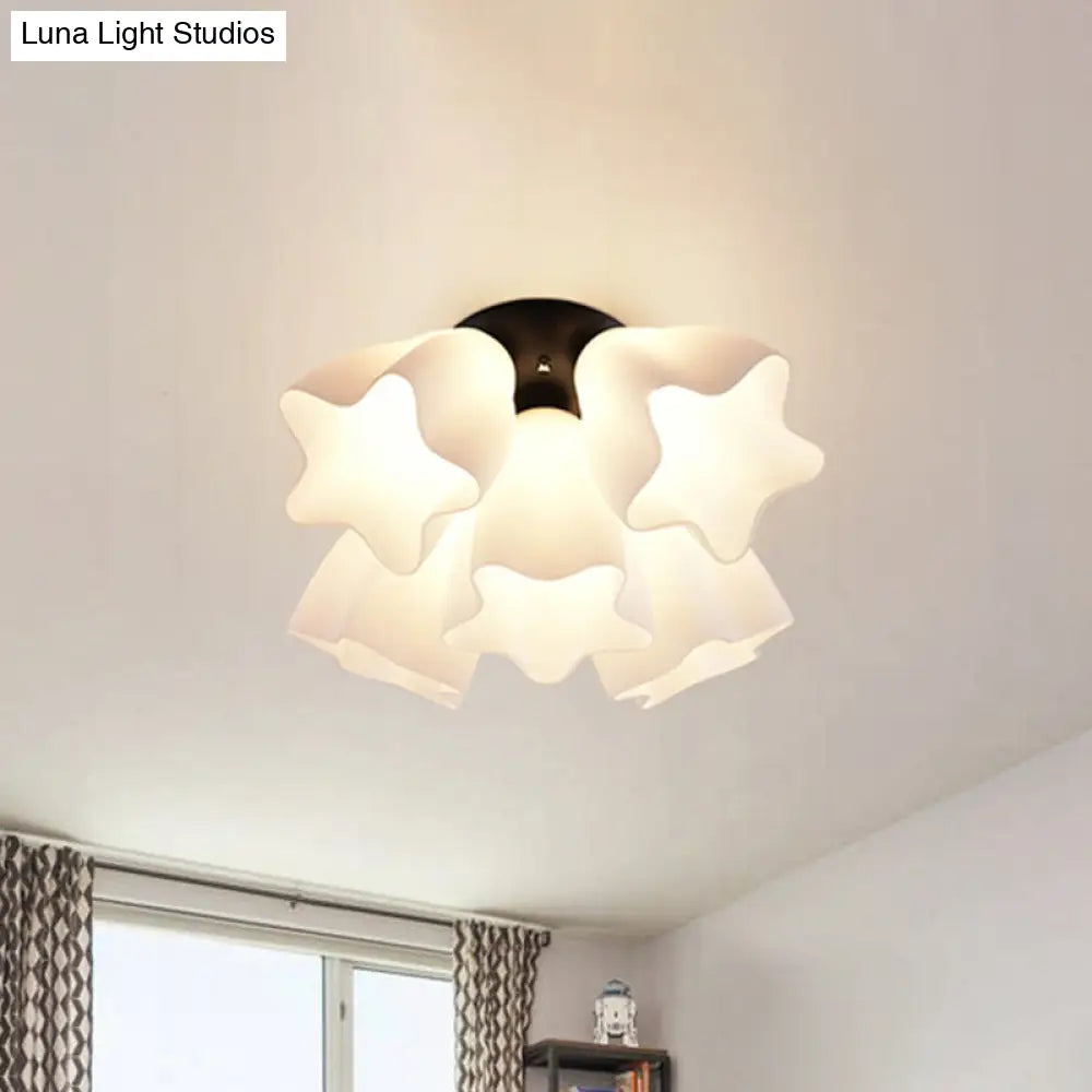 Simple White Glass Semi Flush Mount Light With 3/5 Bulbs - Ideal Bedroom Ceiling Lighting Fixture