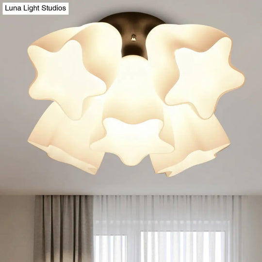 Simple White Glass Star Semi Flush Mount Light - 3/5 Bulb Bedroom Ceiling Lighting Fixture 5 /