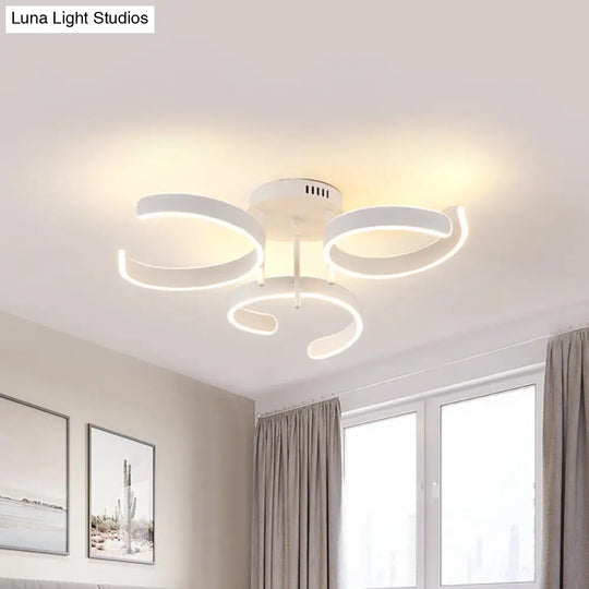 Simple White Led Ceiling Lamp - Acrylic Curve Design Bedroom Lighting With Warm/White Light /