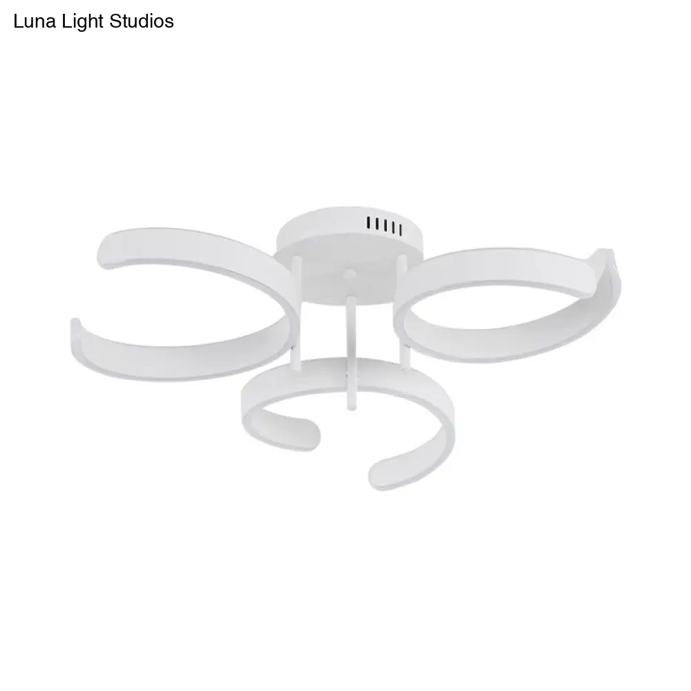 Simple White Led Ceiling Lamp - Acrylic Curve Design Bedroom Lighting With Warm/White Light