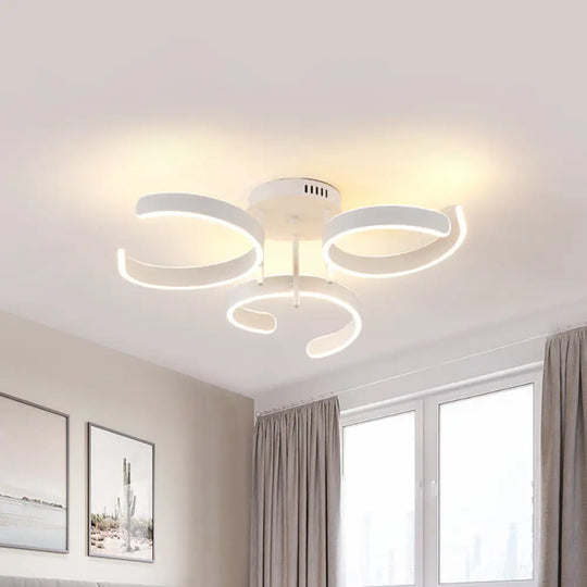 Simple White Led Ceiling Lamp - Acrylic Curve Design Bedroom Lighting With Warm/White Light /