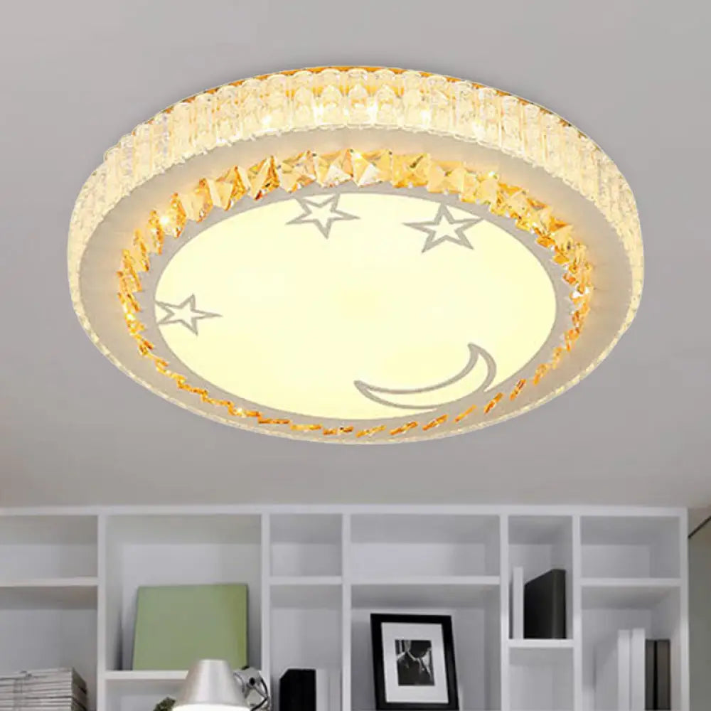 Simple White Led Crystal Flush Mount Lamp - Star/Flower Design | Close To Ceiling Light Fixture For