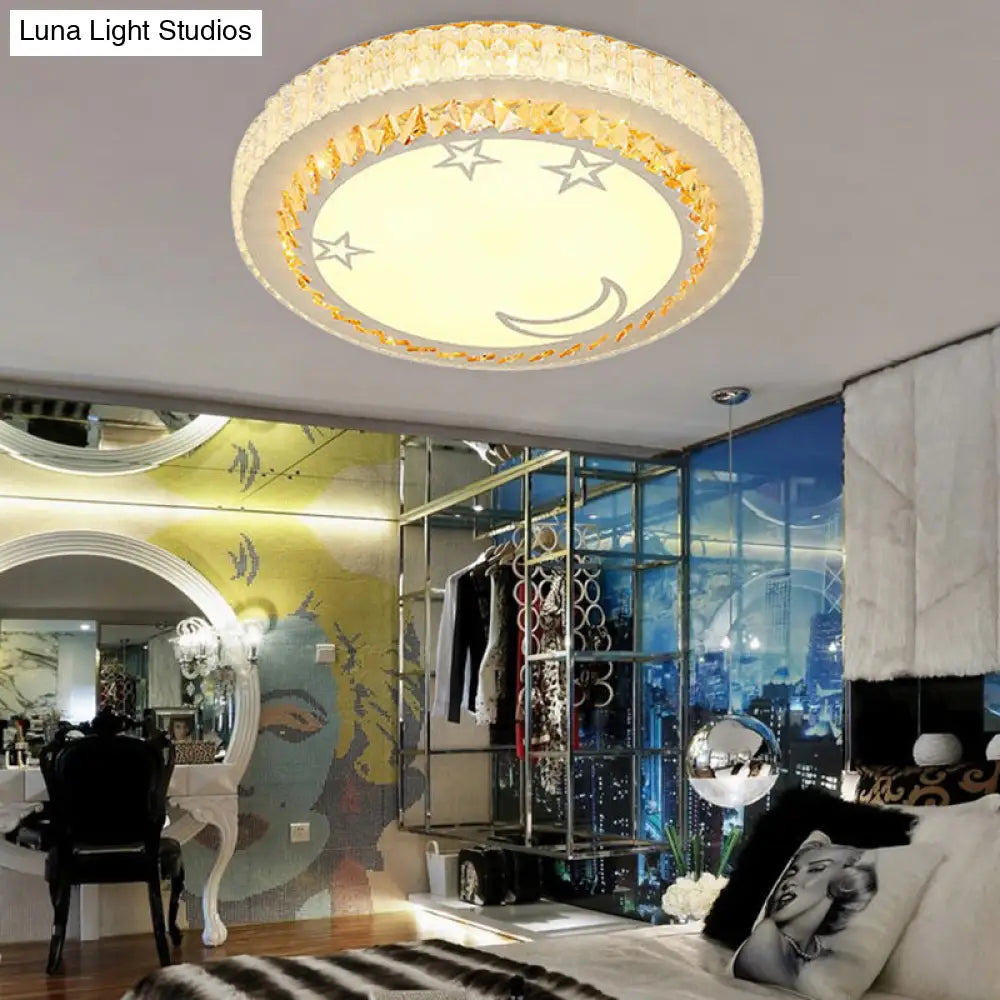 Simple White Led Crystal Flush Mount Lamp - Star/Flower Design | Close To Ceiling Light Fixture For
