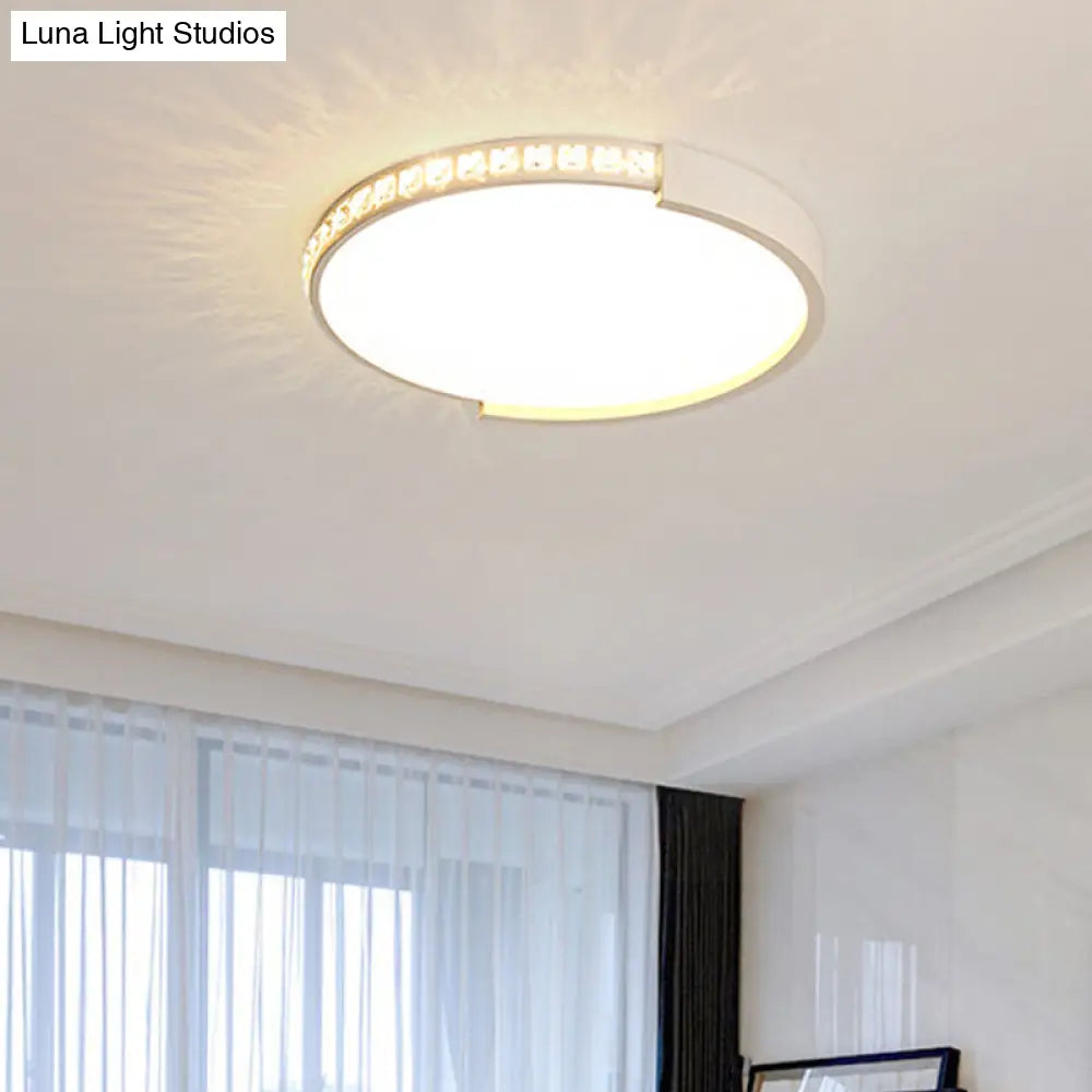 Simple White Led Flush Mount Crystal Lamp - 16.5’/20.5’/24.5’ Diameter