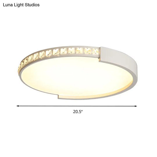 Simple White Led Flush Mount Crystal Lamp - 16.5’/20.5’/24.5’ Diameter