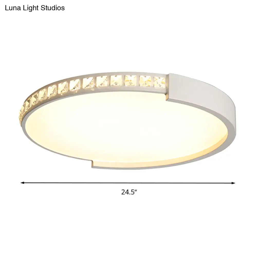 Simple White Led Flush Mount Crystal Lamp - 16.5’/20.5’/24.5’ Diameter