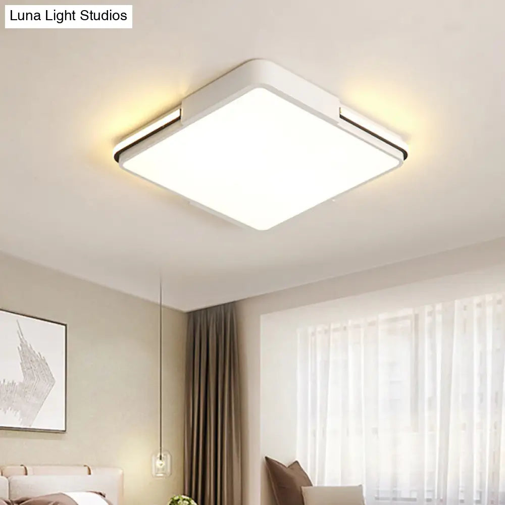 Simple White Led Flush Mount Light For Bedroom Ceiling - 16/19.5/35.5 Wide Square/Rectangular Shape