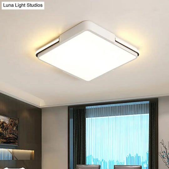 Simple White Led Flush Mount Light For Bedroom Ceiling - 16/19.5/35.5 Wide Square/Rectangular Shape