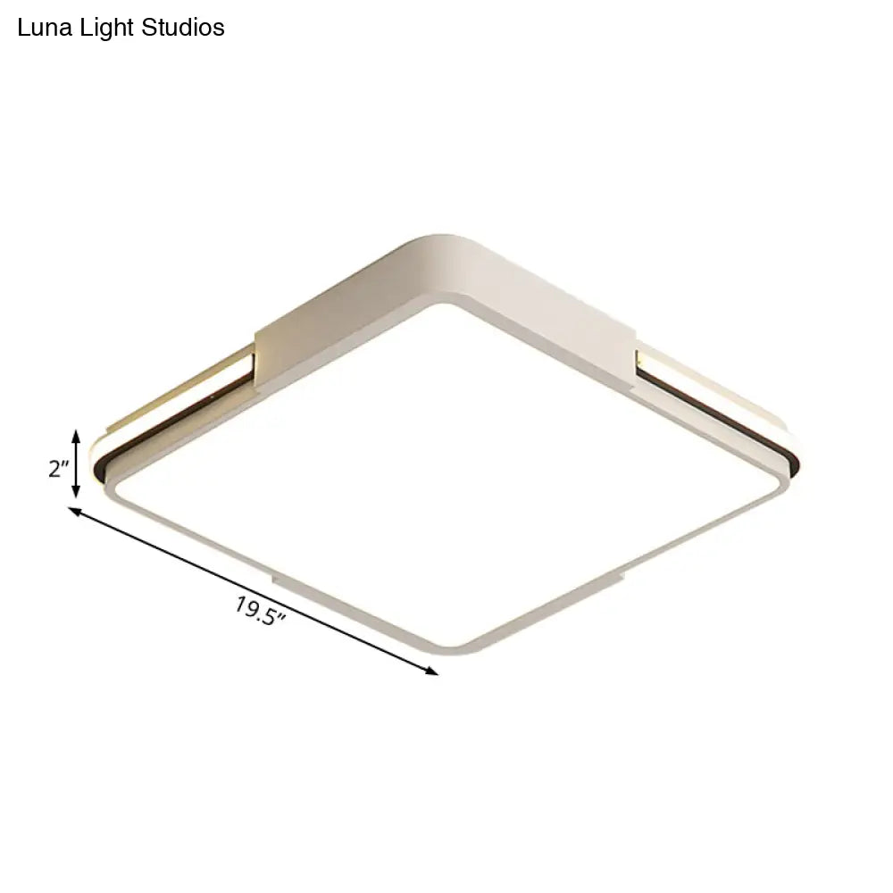 Simple White Led Flush Mount Light For Bedroom Ceiling - 16/19.5/35.5 Wide Square/Rectangular Shape