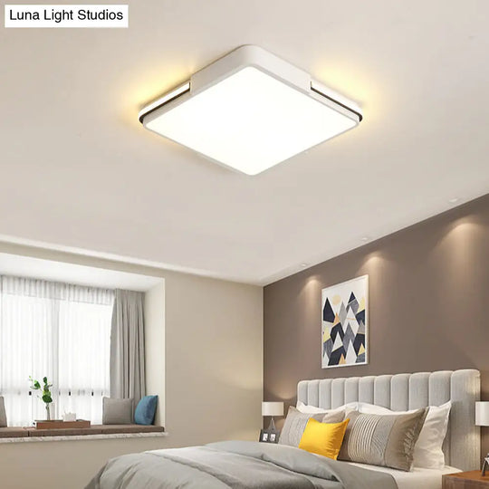 Simple White Led Flush Mount Light For Bedroom Ceiling - 16/19.5/35.5 Wide Square/Rectangular Shape