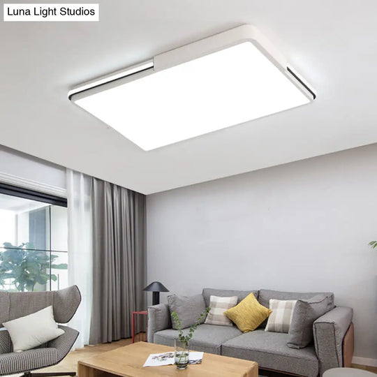 Simple White Led Flush Mount Light For Bedroom Ceiling - 16/19.5/35.5 Wide Square/Rectangular Shape