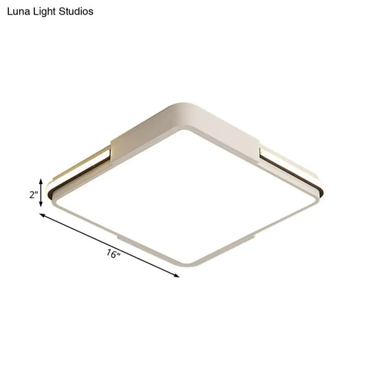 Simple White Led Flush Mount Light For Bedroom Ceiling - 16/19.5/35.5 Wide Square/Rectangular Shape
