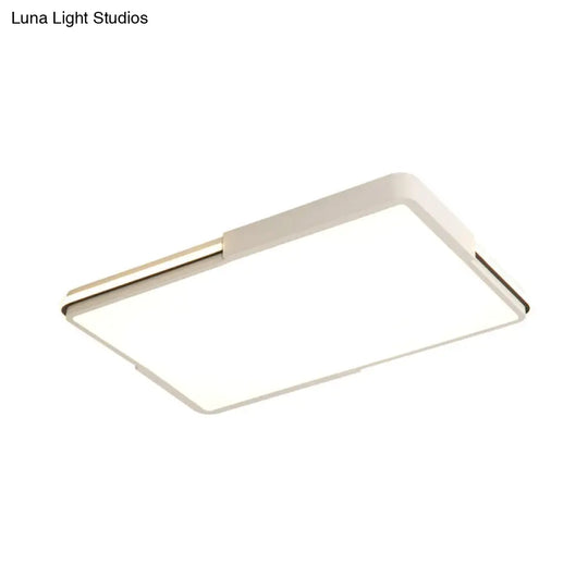 Simple White Led Flush Mount Light For Bedroom Ceiling - 16/19.5/35.5 Wide Square/Rectangular Shape