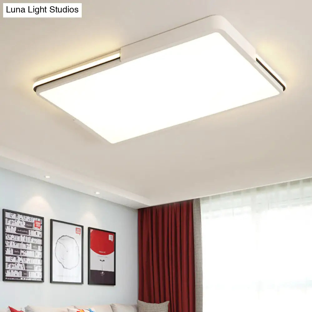 Simple White Led Flush Mount Light For Bedroom Ceiling - 16/19.5/35.5 Wide Square/Rectangular Shape