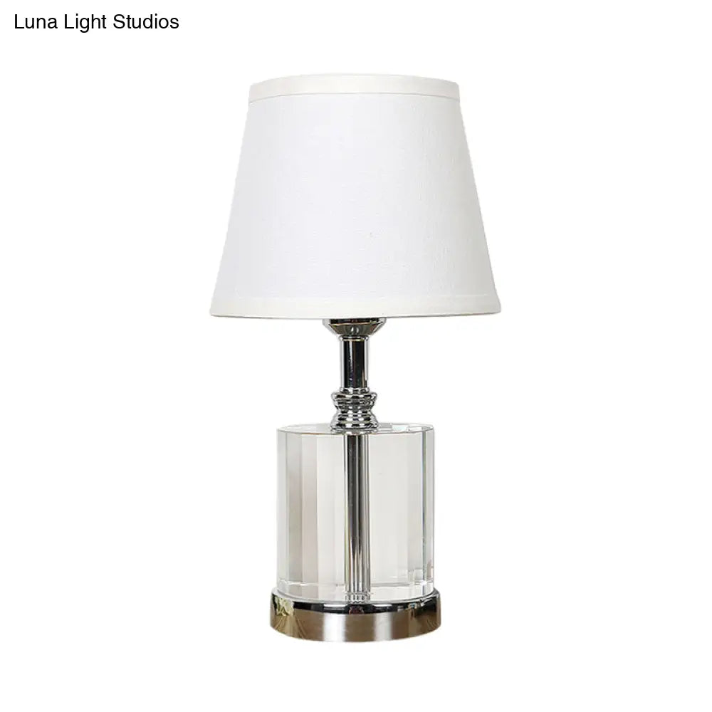 Simple White Nightstand Lamp With Crystal Base - Bedroom Table Light