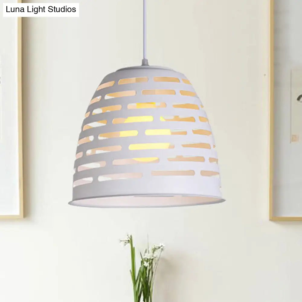 Sleek White Pendant Light With Carved Dome Iron Shade - Perfect For Restaurants Bulb Included