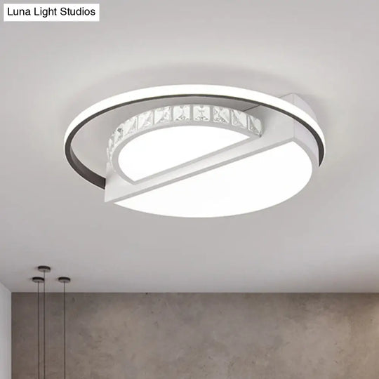 Simple White Round Led Crystal Flush Mount Ceiling Light - Perfect For Living Rooms