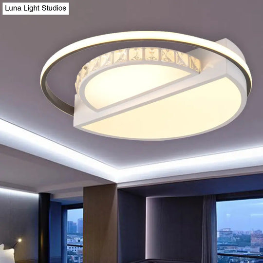 Simple White Round Led Crystal Flush Mount Ceiling Light - Perfect For Living Rooms