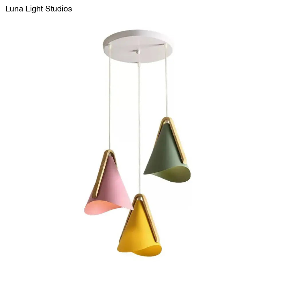 Simple White Waveform Pendant Light With Cone Metal Shade - 3 Lights Ideal For Dining Room Ceiling