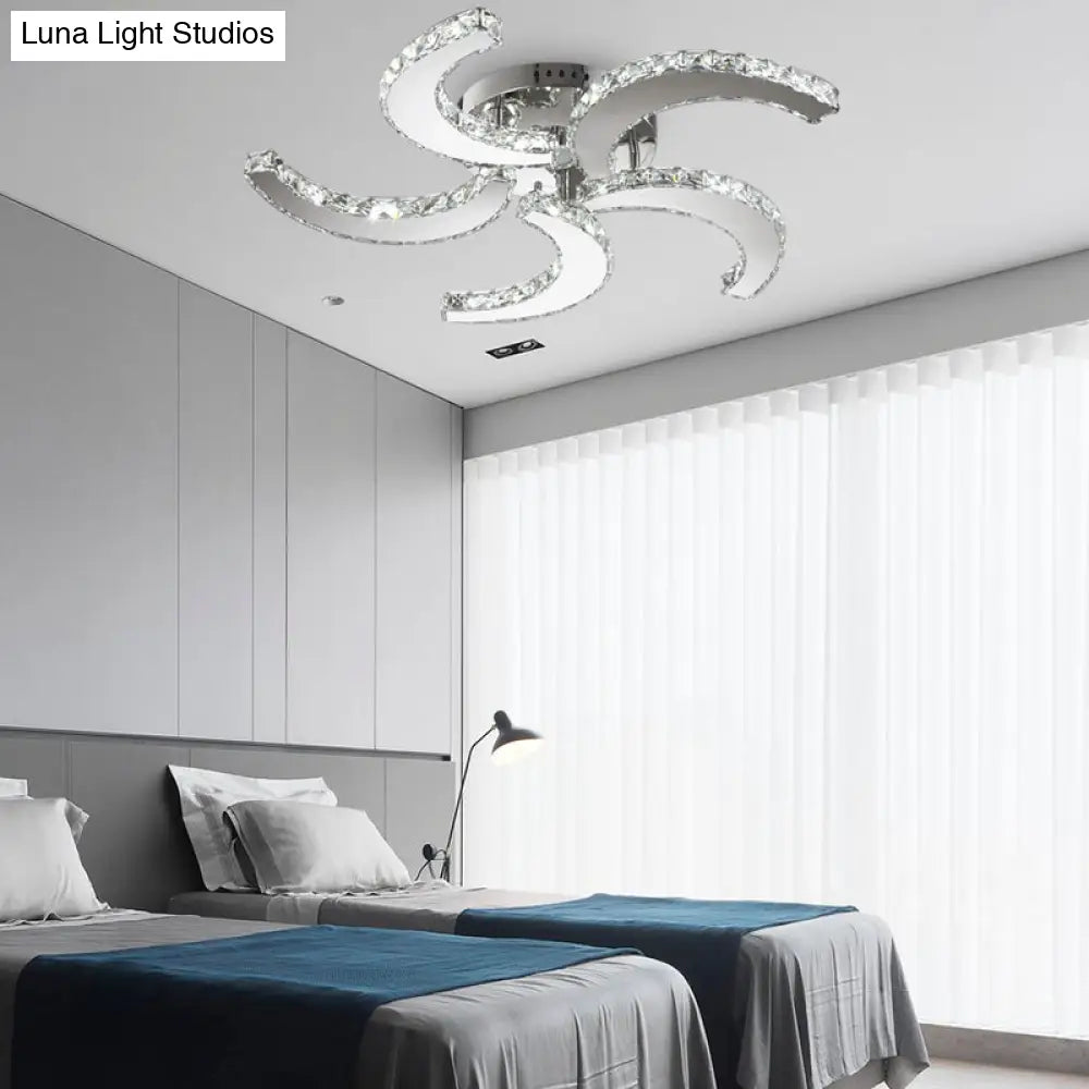 Simple Windmill Crystal Semi Flush Mount: 5 - Light Light In Chrome Bedroom Lighting With