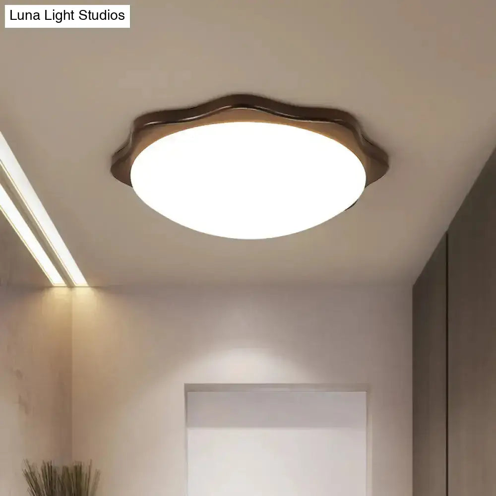 Simple Wood Flush Mount Ceiling Light With Led Round/Square/Flower Design 14’/15’/18’ Wide