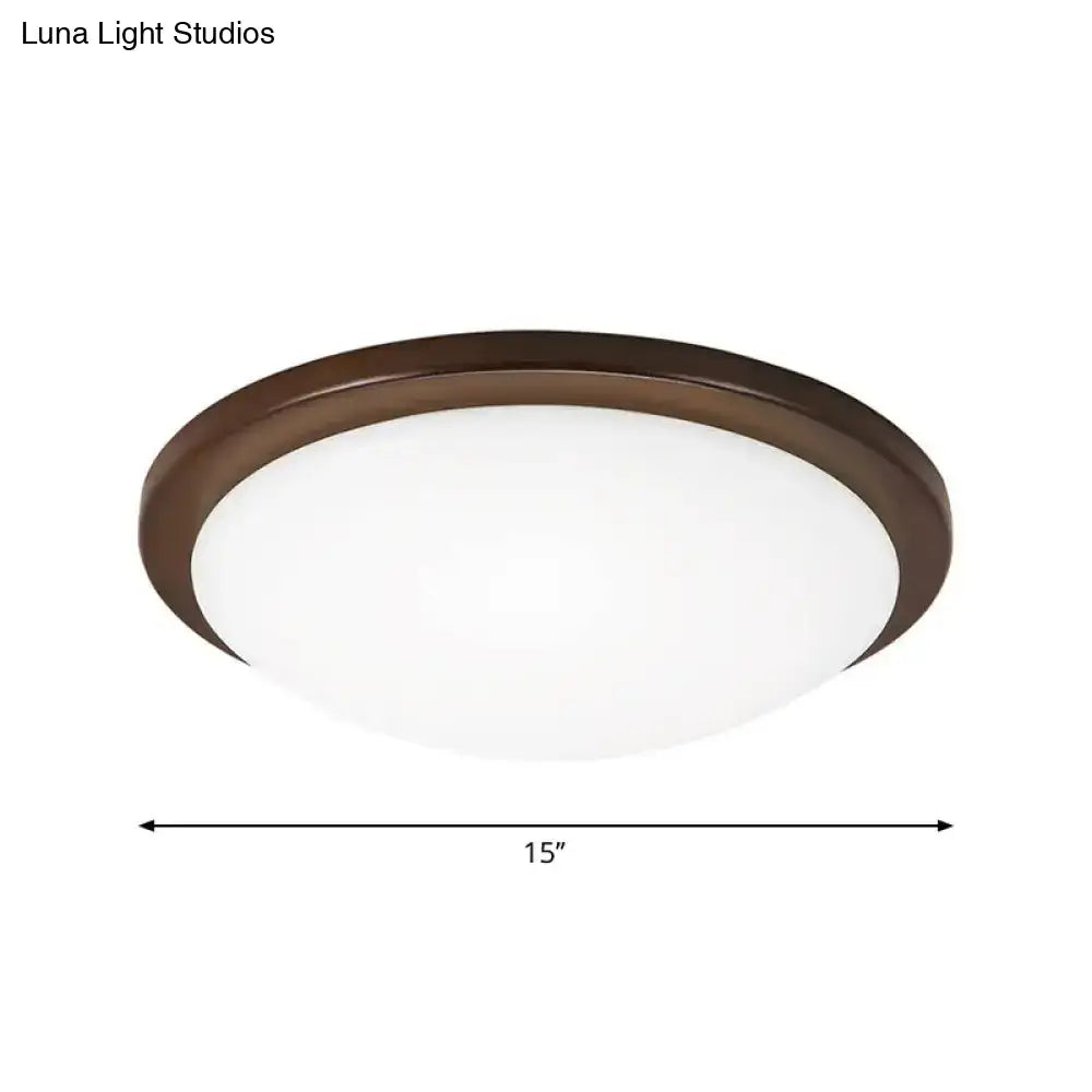 Simple Wood Flush Mount Ceiling Light With Led Round/Square/Flower Design 14’/15’/18’ Wide