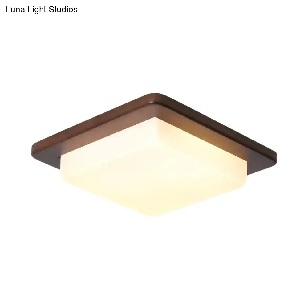 Simple Wood Flush Mount Ceiling Light With Led Round/Square/Flower Design 14’/15’/18’ Wide