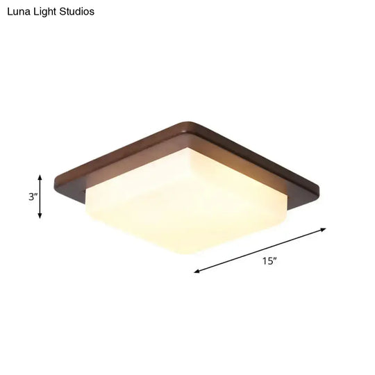 Simple Wood Flush Mount Ceiling Light With Led Round/Square/Flower Design 14’/15’/18’ Wide