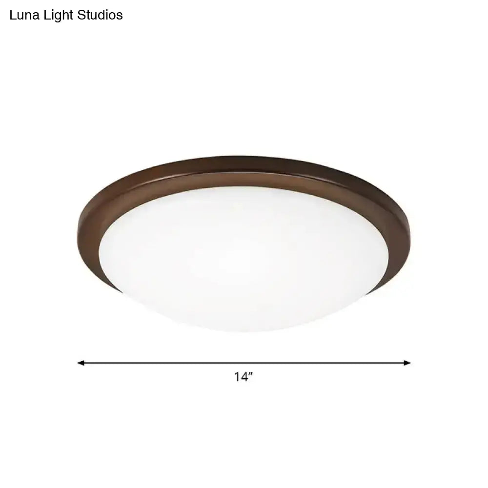 Simple Wood Flush Mount Ceiling Light With Led Round/Square/Flower Design 14’/15’/18’ Wide