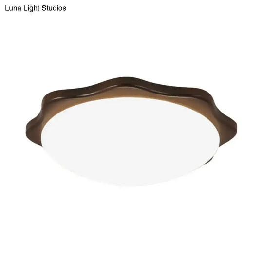 Simple Wood Flush Mount Ceiling Light With Led Round/Square/Flower Design 14’/15’/18’ Wide