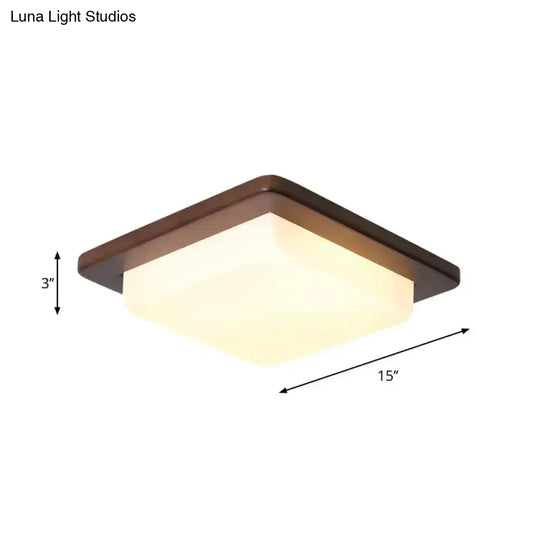 Simple Wood Flush Mount Ceiling Light With Led Round/Square/Flower Design 14’/15’/18’ Wide