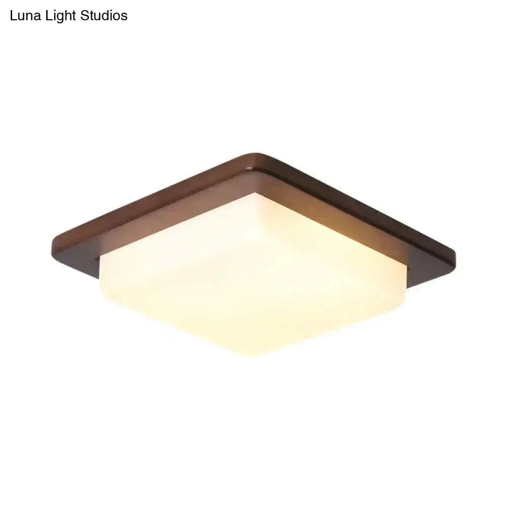 Simple Wood Flush Mount Ceiling Light With Led Round/Square/Flower Design 14’/15’/18’ Wide