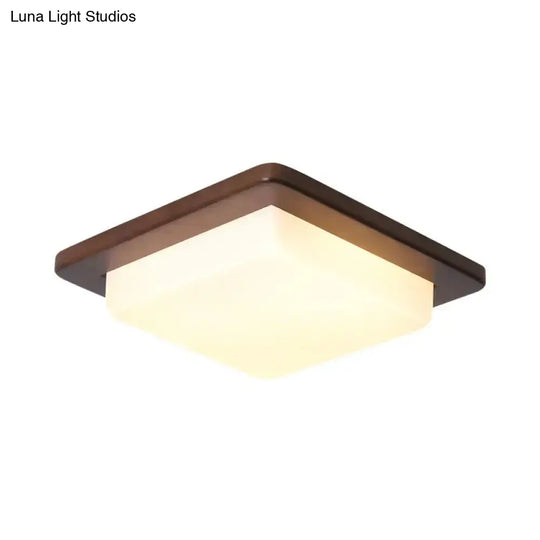 Simple Wood Flush Mount Ceiling Light With Led Round/Square/Flower Design 14’/15’/18’ Wide