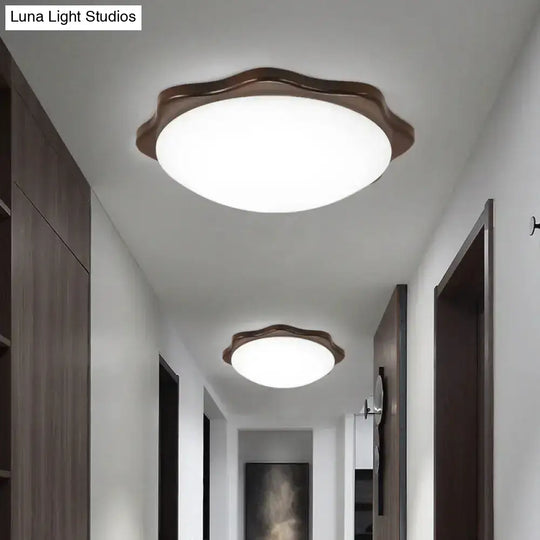 Simple Wood Flush Mount Ceiling Light With Led Round/Square/Flower Design 14’/15’/18’ Wide