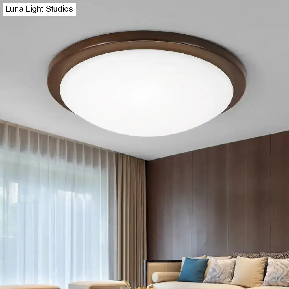 Simple Wood Flush Mount Ceiling Light With Led Round/Square/Flower Design 14’/15’/18’ Wide