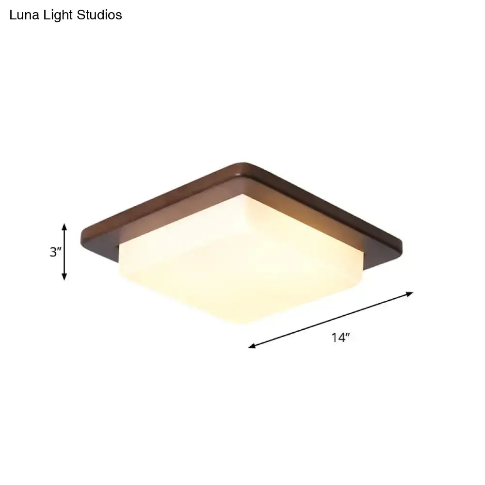 Simple Wood Flush Mount Ceiling Light With Led Round/Square/Flower Design 14’/15’/18’ Wide