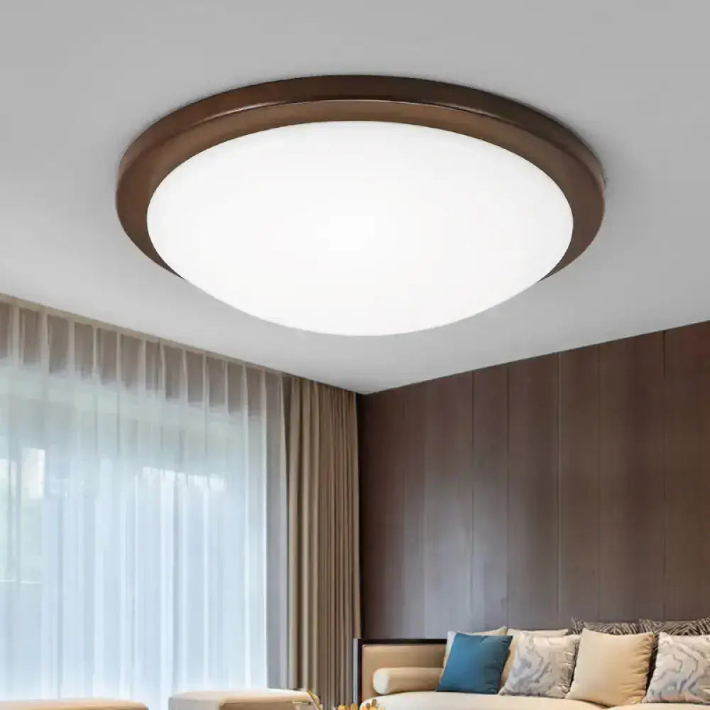 Simple Wood Flush Mount Ceiling Light With Led Round/Square/Flower Design 14’/15’/18’ Wide