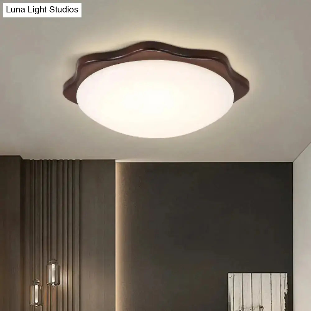 Simple Wood Flush Mount Ceiling Light With Led Round/Square/Flower Design 14’/15’/18’ Wide