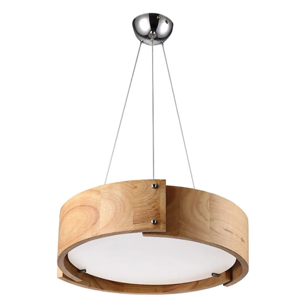 Simple Wood Hanging Drum Light For Modern Restaurants