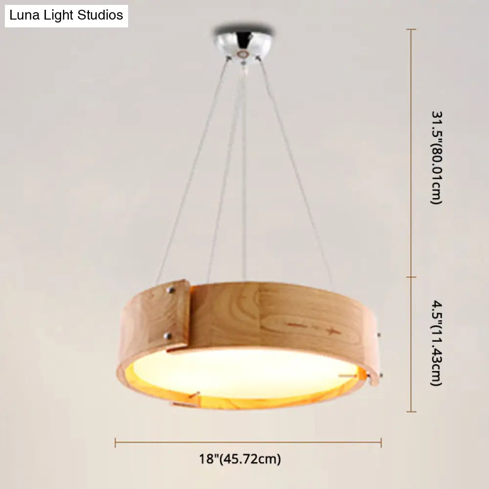 Simple Wood Hanging Drum Light For Modern Restaurants