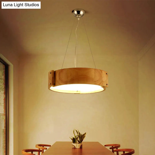 Simple Wood Hanging Drum Light For Modern Restaurants